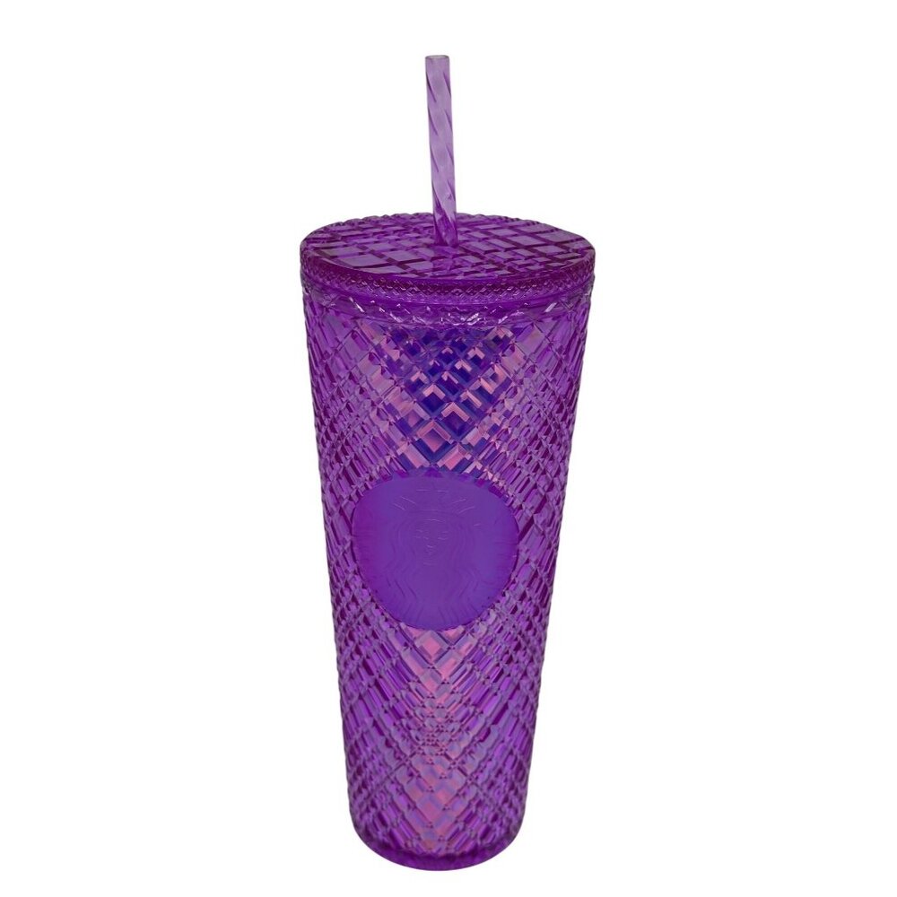 Starbucks 2023 Purple Pink Jeweled Venti Tumbler 24oz with Lid & Straw NEW 11.5"